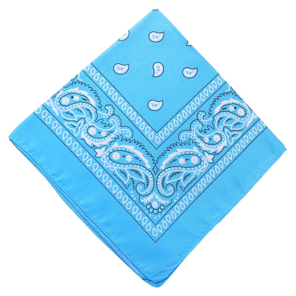 22 inch Cotton Paisley Bandana Multi Colored Set Cowboy Bandana Head Scarf Double-sided for Men & Women Sky Blue