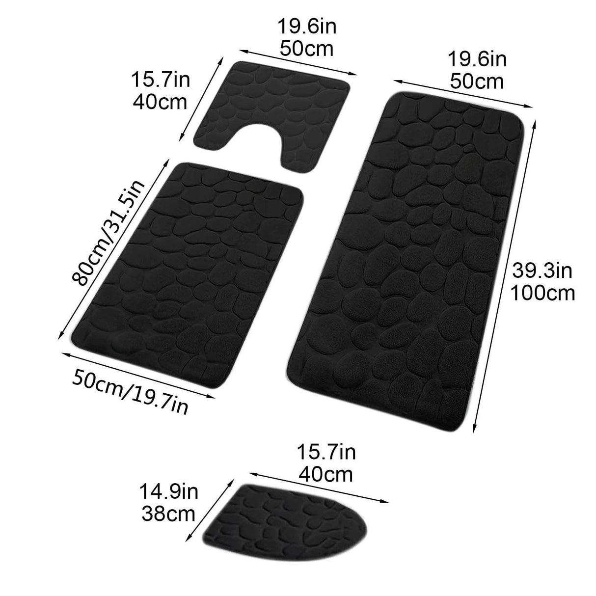 Bathroom Rugs Sets 4 Piece, Non Slip Memory Foam Bathroom Rugs, Machine Wash Bathroom Mat Set, Water Absorbent Bath Rug Set for Tub, Toilet and Floor 40*50cmU/15.7*19.7in 50*80cm/19.7*31.5in 50*100cm/19.7*39.3in lid38*40cm/14.9*15.7in I