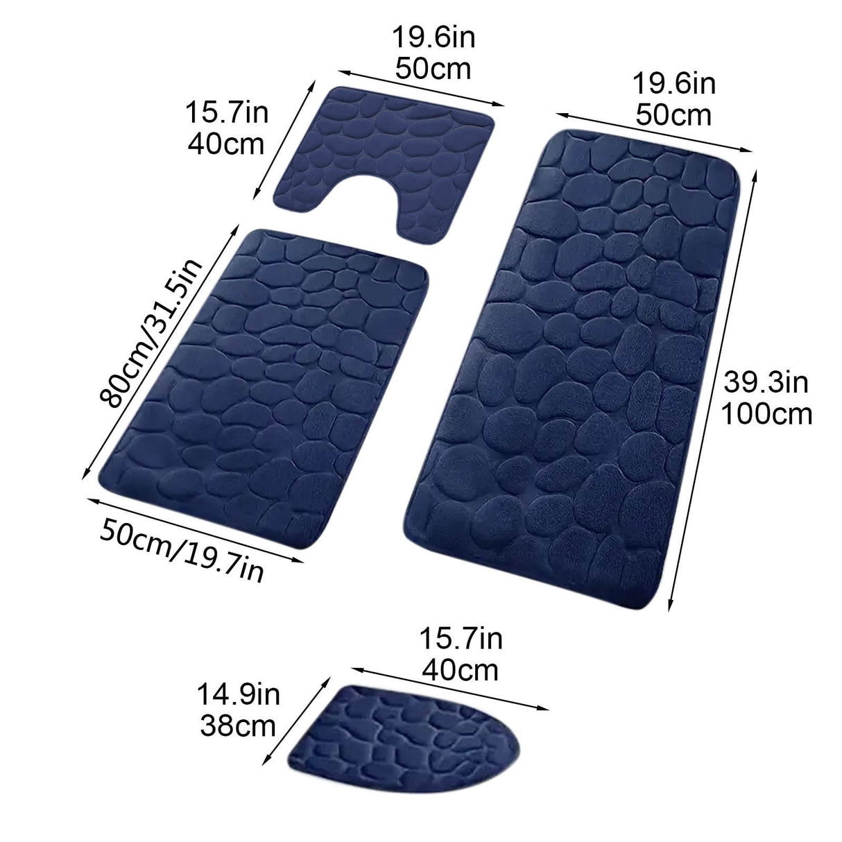 Bathroom Rugs Sets 4 Piece, Non Slip Memory Foam Bathroom Rugs, Machine Wash Bathroom Mat Set, Water Absorbent Bath Rug Set for Tub, Toilet and Floor 40*50cmU/15.7*19.7in 50*80cm/19.7*31.5in 50*100cm/19.7*39.3in lid38*40cm/14.9*15.7in J