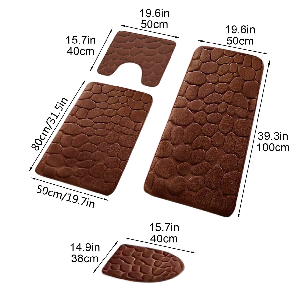 Bathroom Rugs Sets 4 Piece, Non Slip Memory Foam Bathroom Rugs, Machine Wash Bathroom Mat Set, Water Absorbent Bath Rug Set for Tub, Toilet and Floor 40*50cmU/15.7*19.7in 50*80cm/19.7*31.5in 50*100cm/19.7*39.3in lid38*40cm/14.9*15.7in K