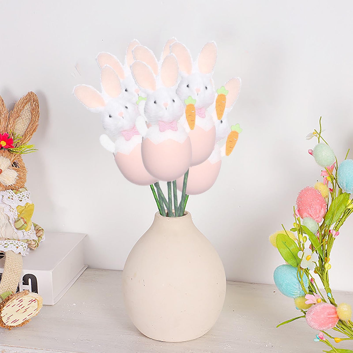 Bunny Plush Doll Pick DIY Bouquet Accessories Adorable Festival Gift Party Vase Filler Decorative Stick Cute Animal Ornament Pink