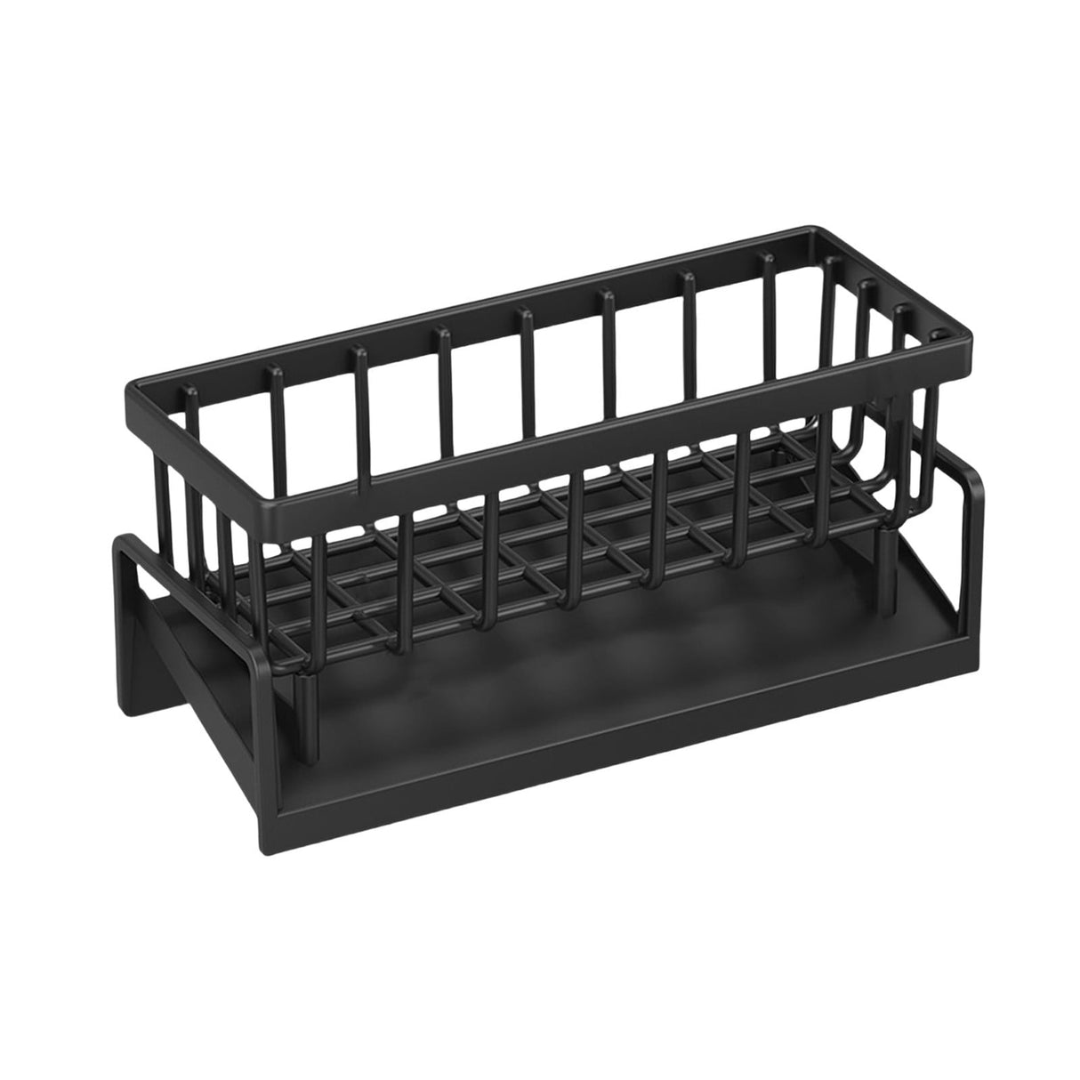 Sponge Holder for Kitchen Sink, Auto Draining Kitchen Sink Caddy, Rustproof Steel Dish Sponge Organizer with Removable Dishcloth Rack, Soap Dispenser Brush Holder X-Black