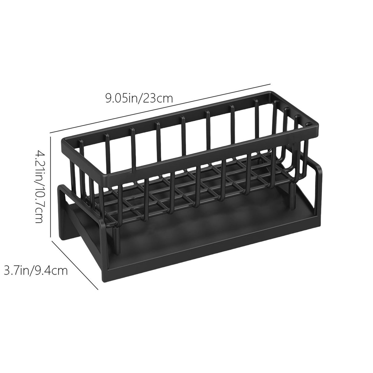 Sponge Holder for Kitchen Sink, Auto Draining Kitchen Sink Caddy, Rustproof Steel Dish Sponge Organizer with Removable Dishcloth Rack, Soap Dispenser Brush Holder X-Black