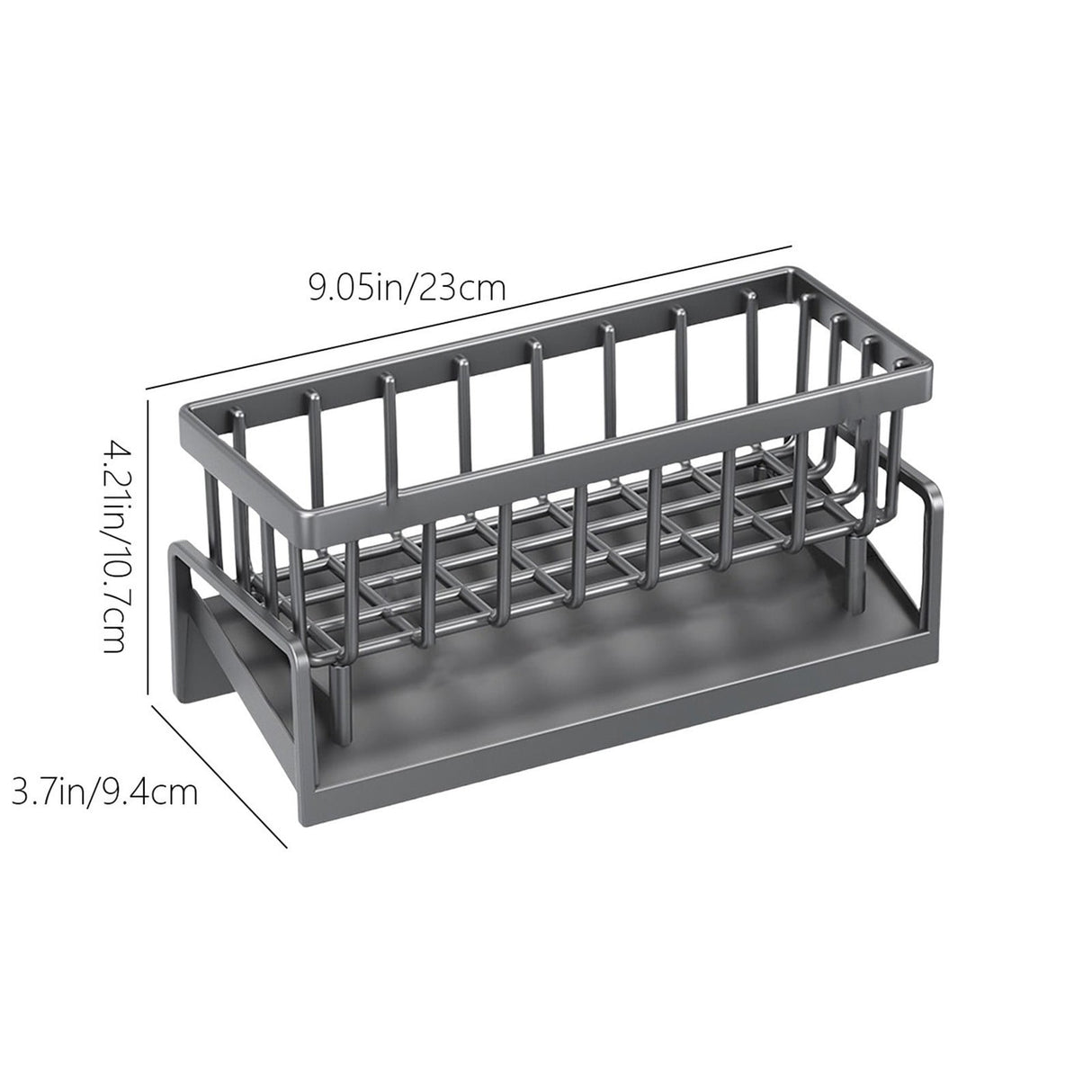 Sponge Holder for Kitchen Sink, Auto Draining Kitchen Sink Caddy, Rustproof Steel Dish Sponge Organizer with Removable Dishcloth Rack, Soap Dispenser Brush Holder X-Gray