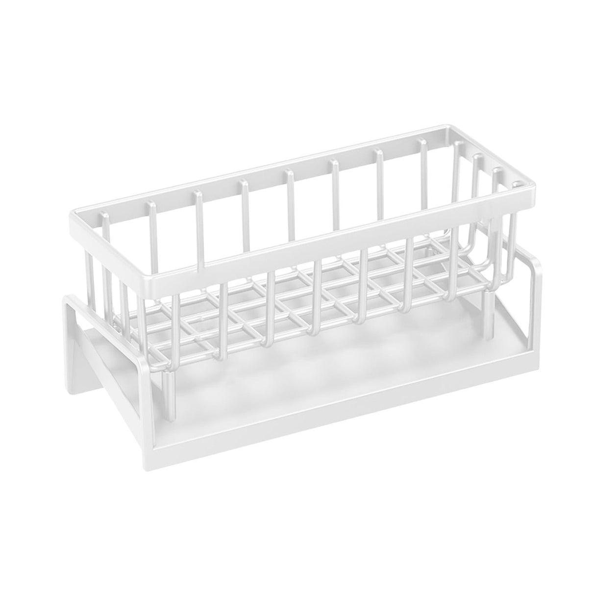Sponge Holder for Kitchen Sink, Auto Draining Kitchen Sink Caddy, Rustproof Steel Dish Sponge Organizer with Removable Dishcloth Rack, Soap Dispenser Brush Holder X-White