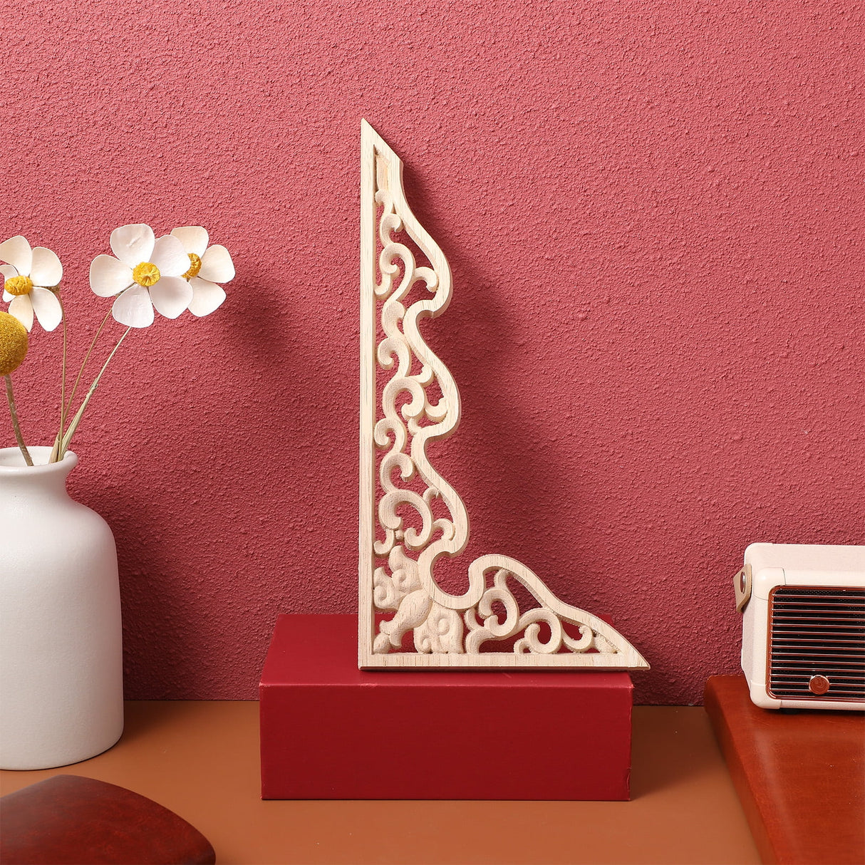2 Pcs Long Furniture Carvings Wainscoting for Wall Wood Decorative Piece Office