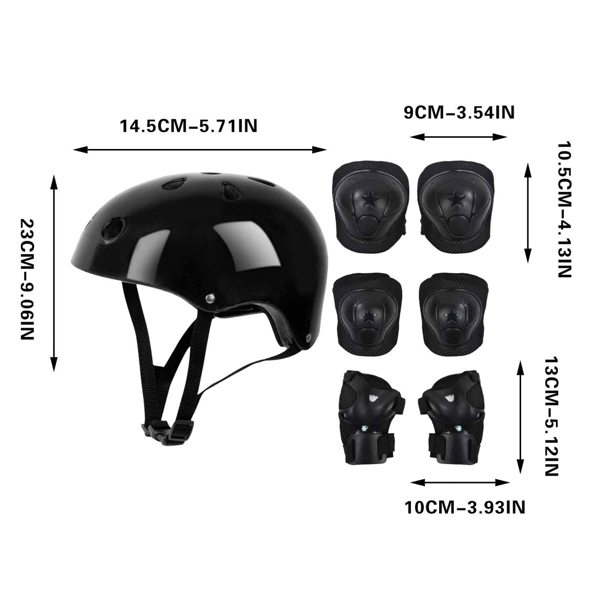 Kids Helmet Knee Elbow Pads Wrist Guard Sport Protective Gear Adjustable Scooter Skateboard Roller Bike Skate Cycling Set for Boy Girl Black