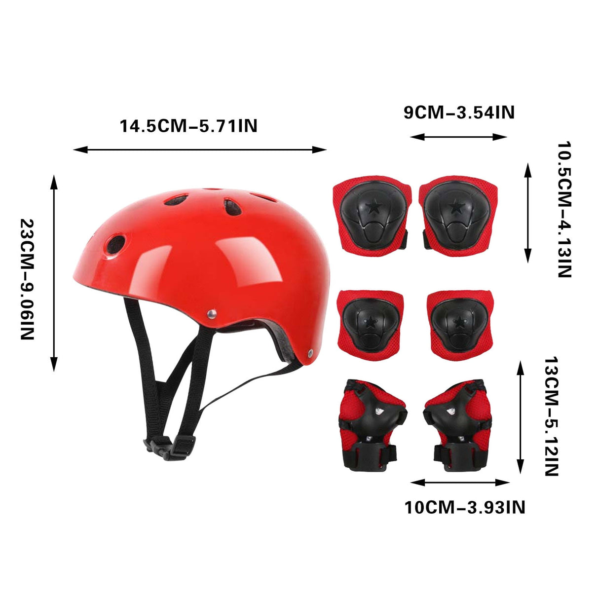 Kids Helmet Knee Elbow Pads Wrist Guard Sport Protective Gear Adjustable Scooter Skateboard Roller Bike Skate Cycling Set for Boy Girl Red