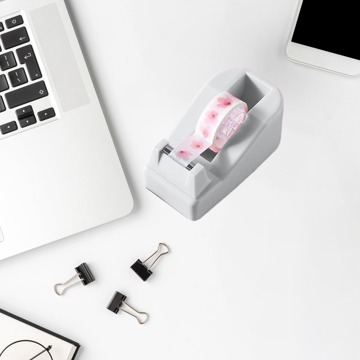 Desktop Tape Dispenser Adhesive Roll Holder Desk Accessories Home Office Tape Dispensers, Weighted Non-Skid Base White
