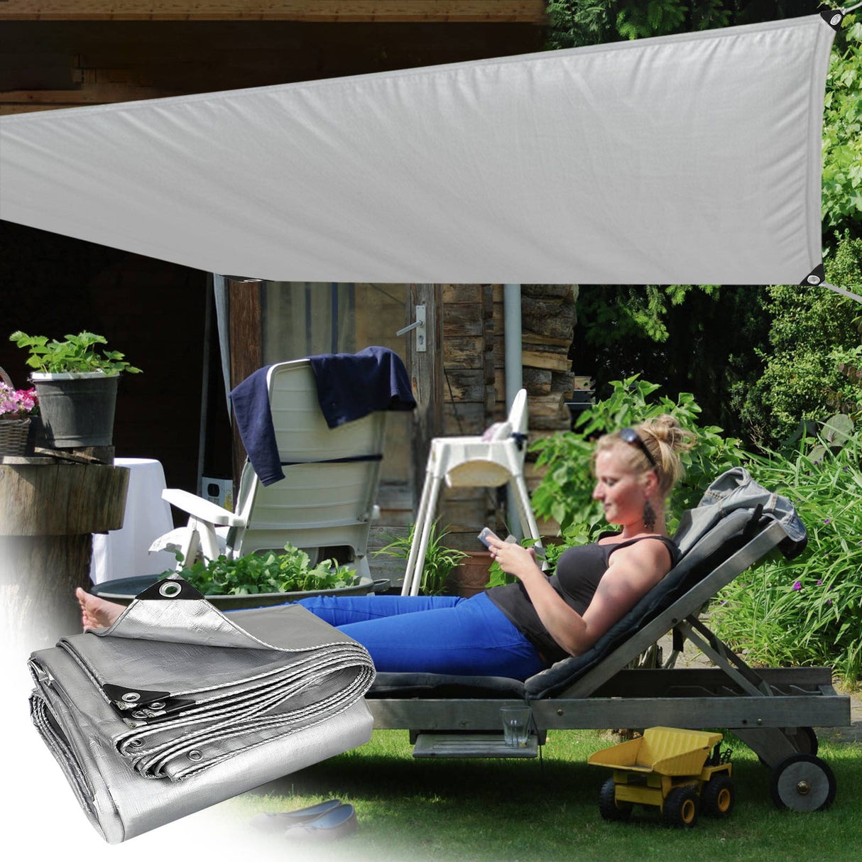 Heavy Duty Tarp Cover, Thick Tarps Waterproof Tear and Rip Proof UV Resistant Tarpaulin with Reinforced Grommets and Edges D