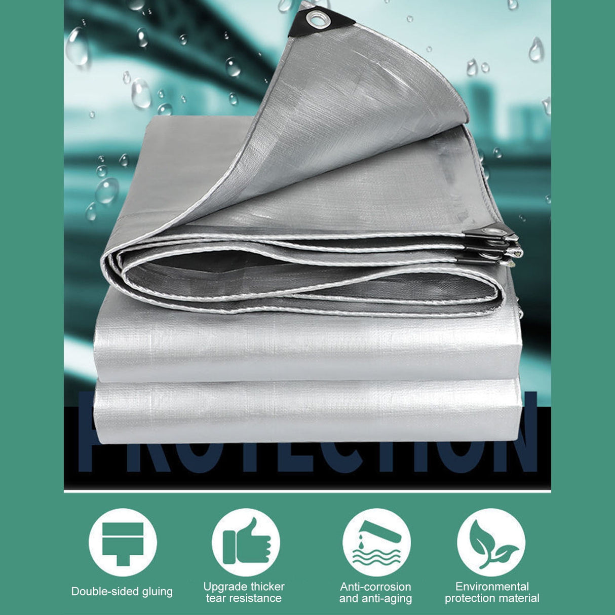 Heavy Duty Tarp Cover, Thick Tarps Waterproof Tear and Rip Proof UV Resistant Tarpaulin with Reinforced Grommets and Edges D