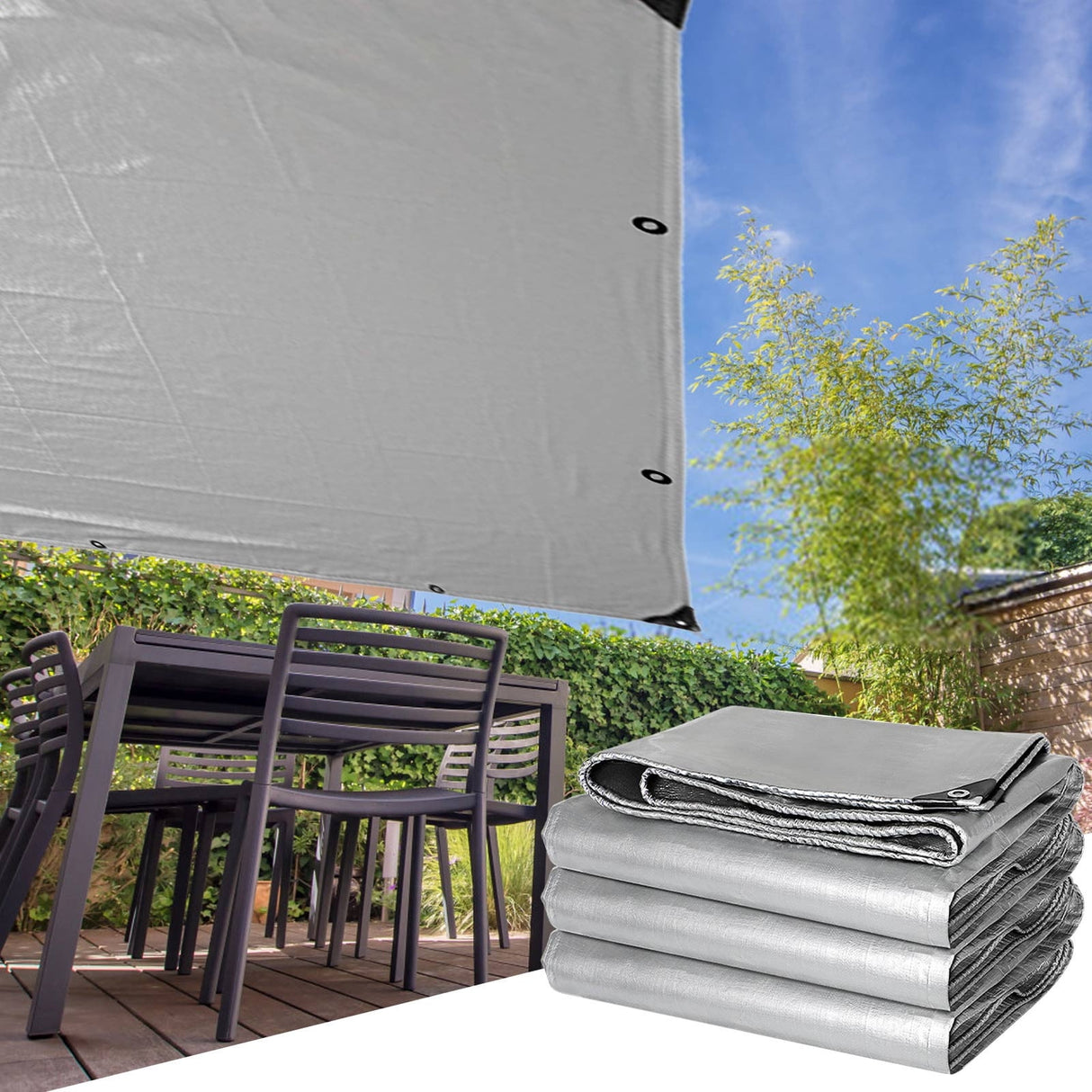 Heavy Duty Tarp Cover, Thick Tarps Waterproof Tear and Rip Proof UV Resistant Tarpaulin with Reinforced Grommets and Edges E