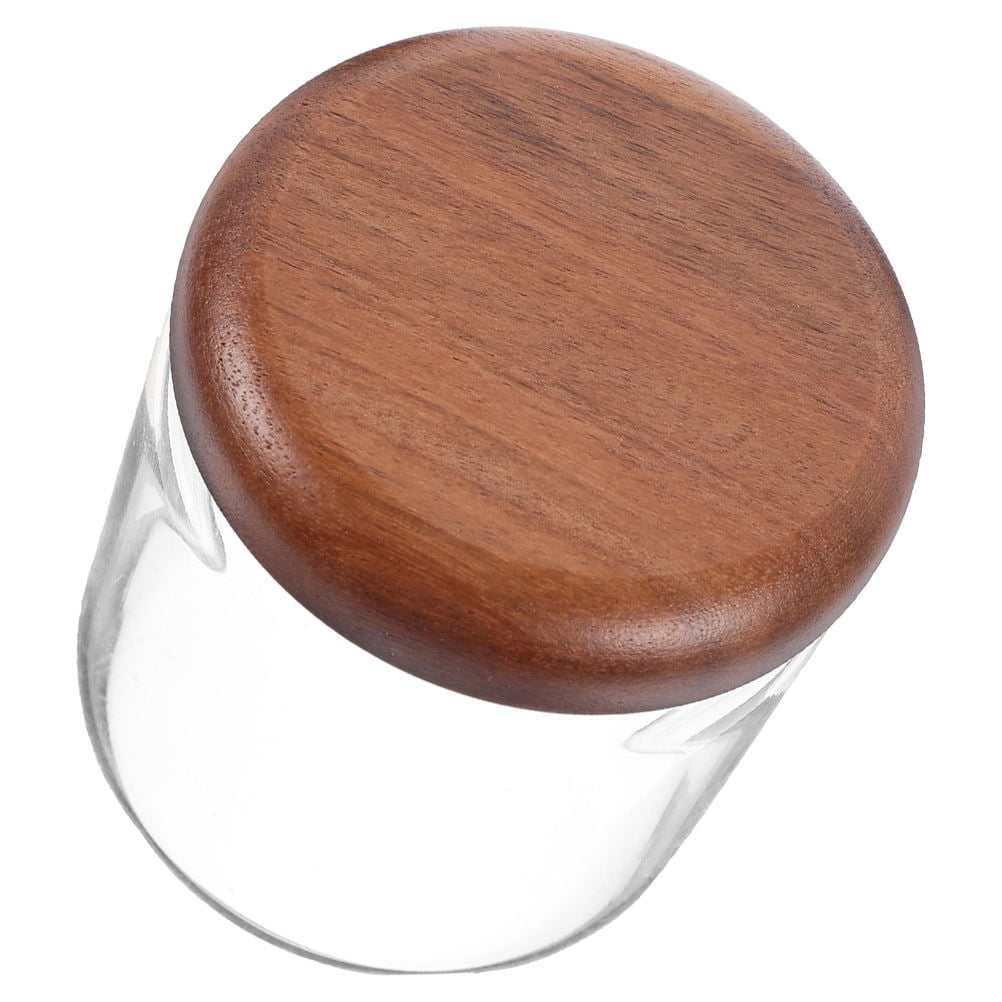 Small Glass Jar with Airtight Wooden Lid, Food Storage Canister for Cereal, Snacks, Coffee, Kitchen Organization