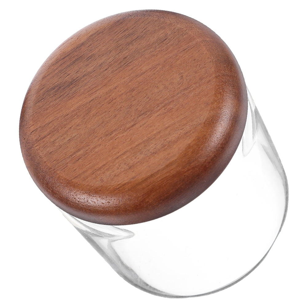 Small Glass Jar with Airtight Wooden Lid, Food Storage Canister for Cereal, Snacks, Coffee, Kitchen Organization