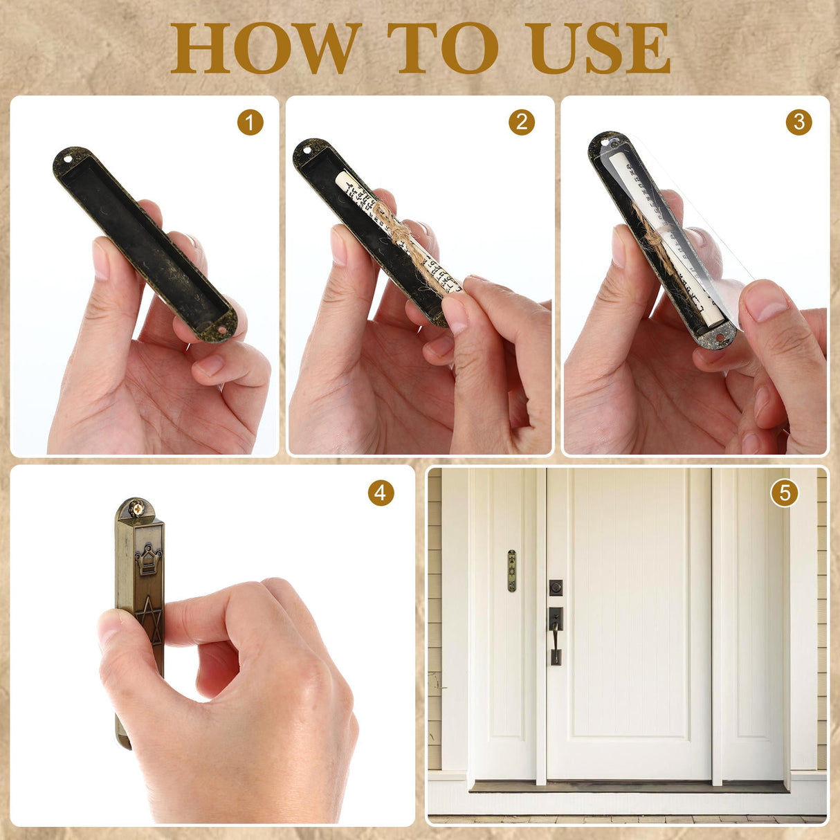 5Pcs Judaica Metal Mezuzah Adornment with Retro Style for House and Office Decor