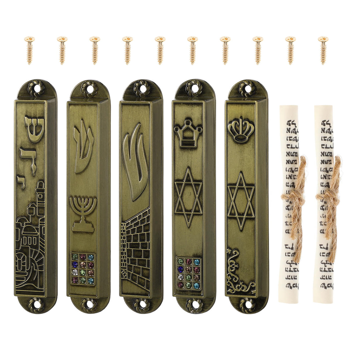 5Pcs Judaica Metal Mezuzah Adornment with Retro Style for House and Office Decor