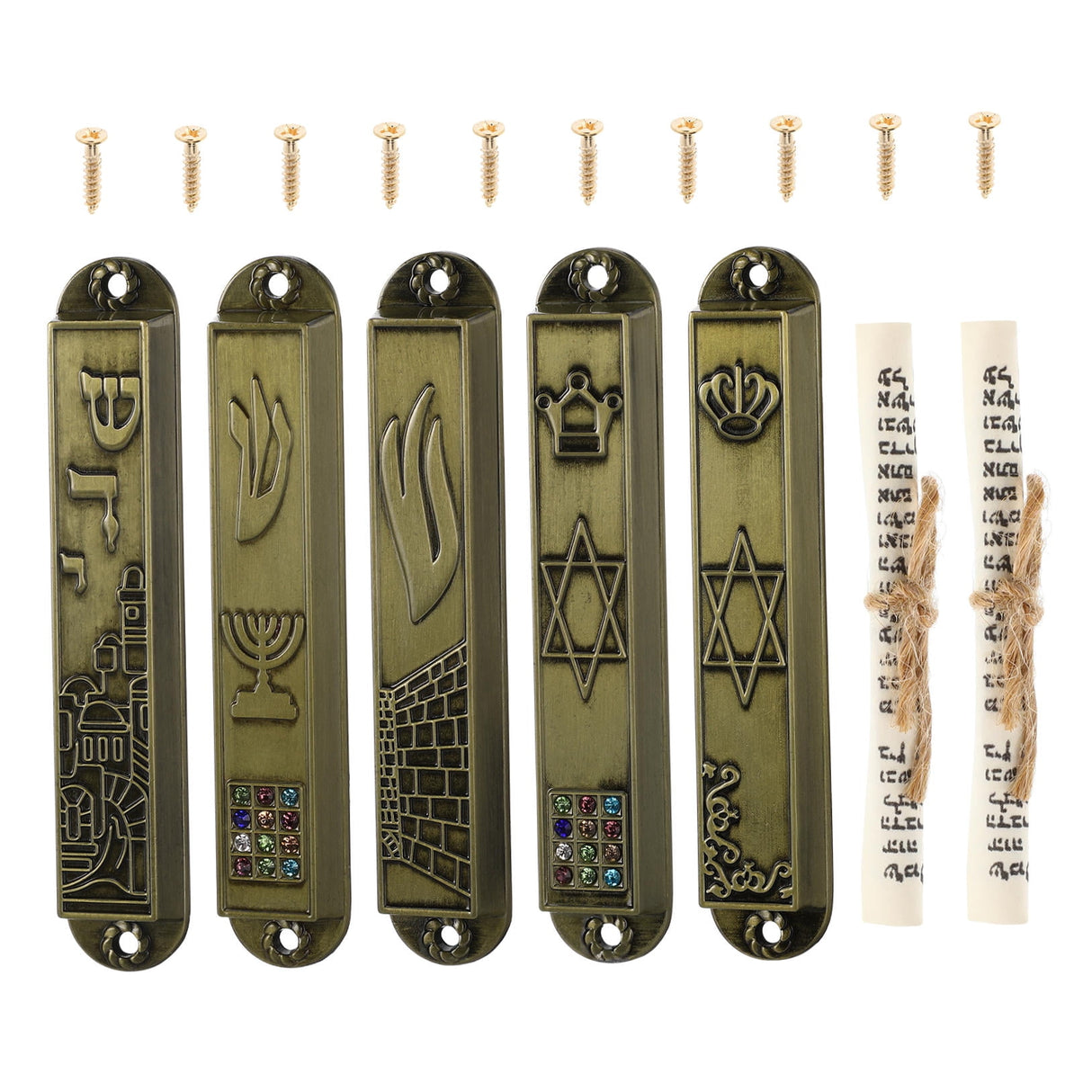 5Pcs Judaica Metal Mezuzah Adornment with Retro Style for House and Office Decor