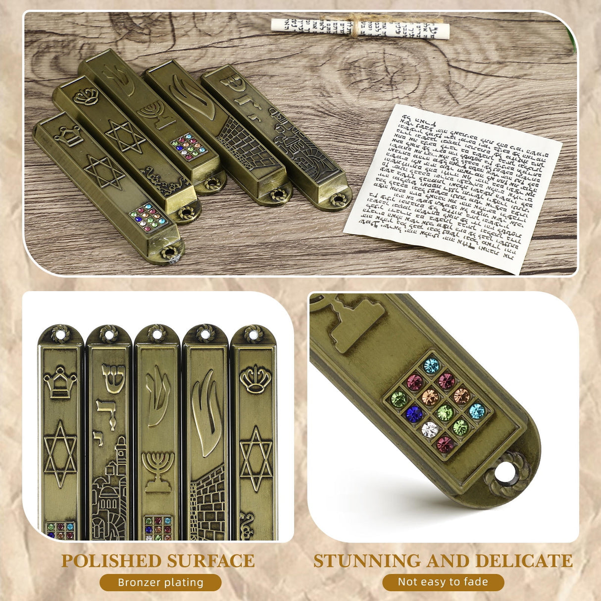 5Pcs Judaica Metal Mezuzah Adornment with Retro Style for House and Office Decor