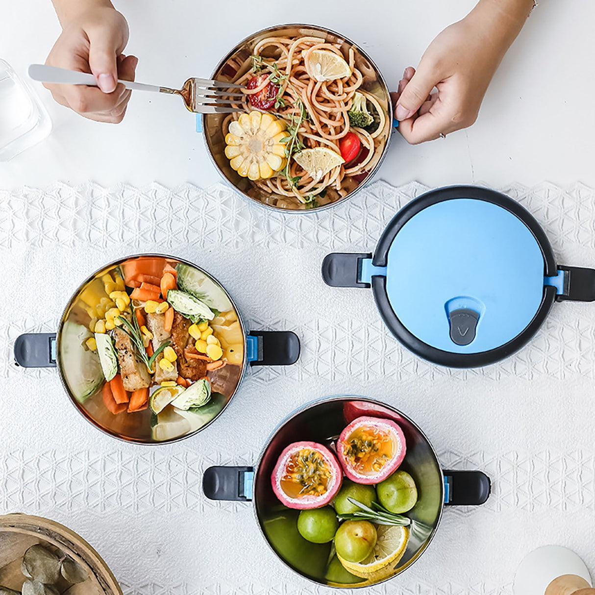 Lunch Box Containers for Hot Food, Portable Lunch Box Stainless Steel Insulated Food Storage Container for Outdoor Camping Picnic Blue