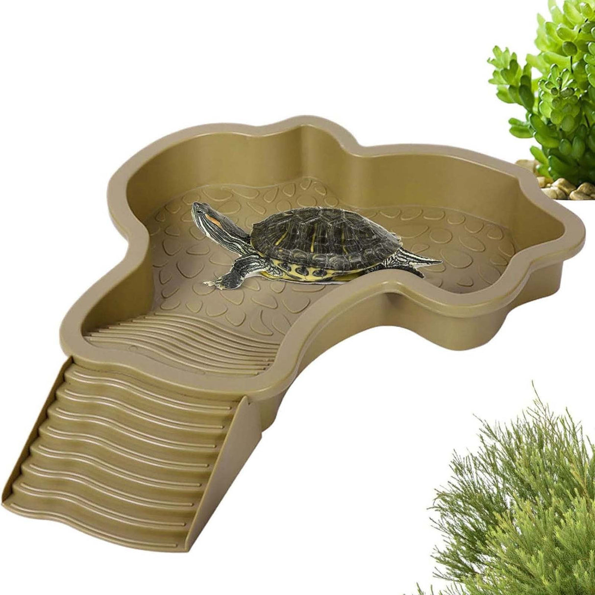 Reptile Bathing Pool Turtle Bath Amphibians Accessories with Ramp Tortoise Feeder Lizards Habitat for Tortoise Scorpion Snake B