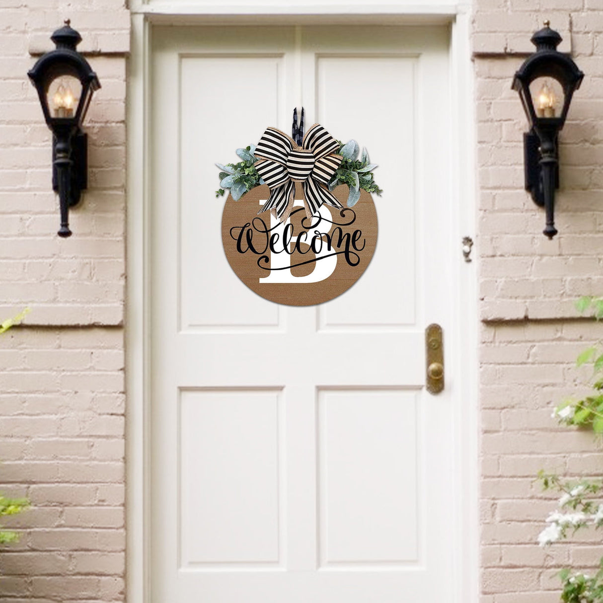 Initial Last Name Year Round Front Door Wreath, Welcome Sign Garland with Bow & Eucalyptus, Personalized Creative 26 Letter Farmhouse Wreath for All Seasons B