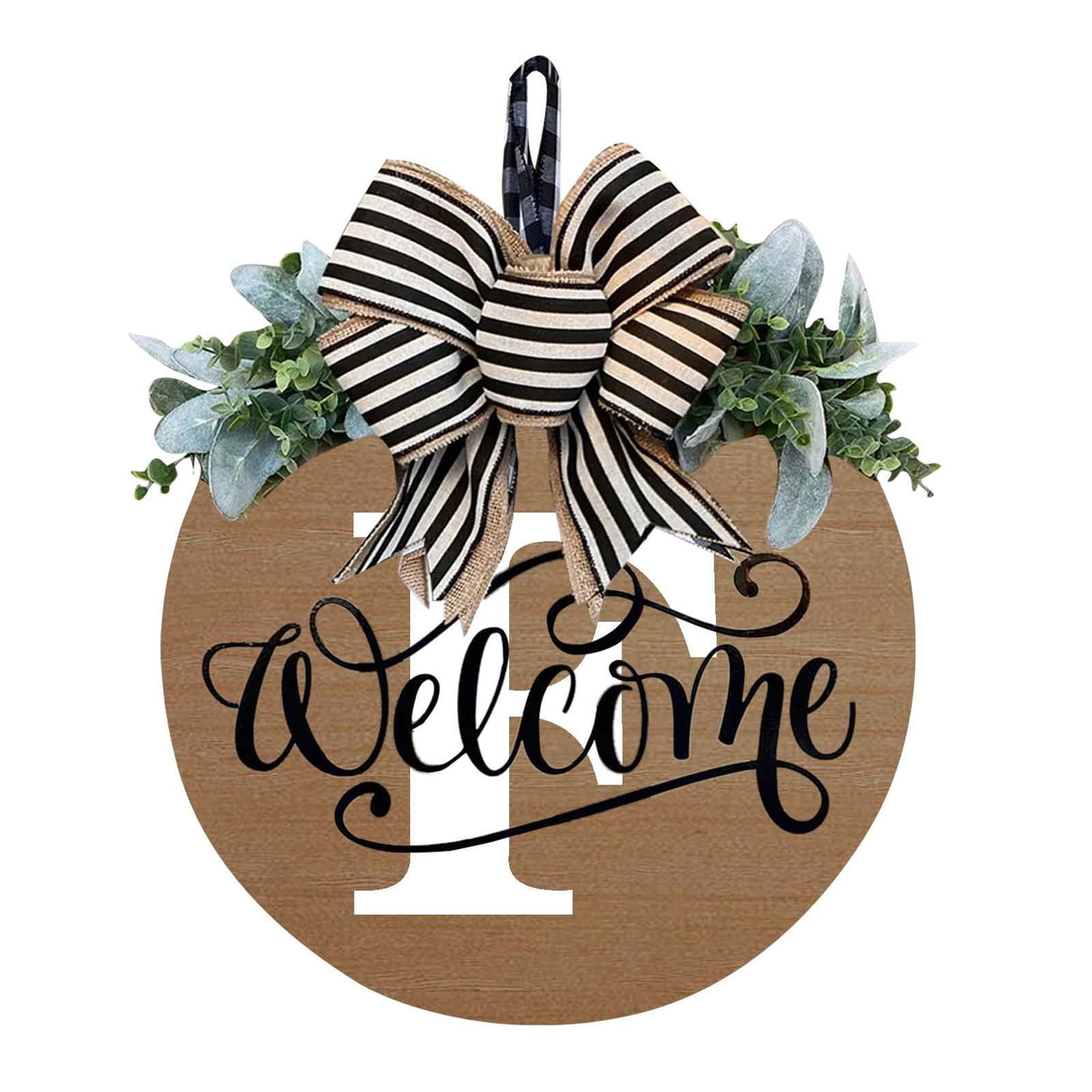 Initial Last Name Year Round Front Door Wreath, Welcome Sign Garland with Bow & Eucalyptus, Personalized Creative 26 Letter Farmhouse Wreath for All Seasons F