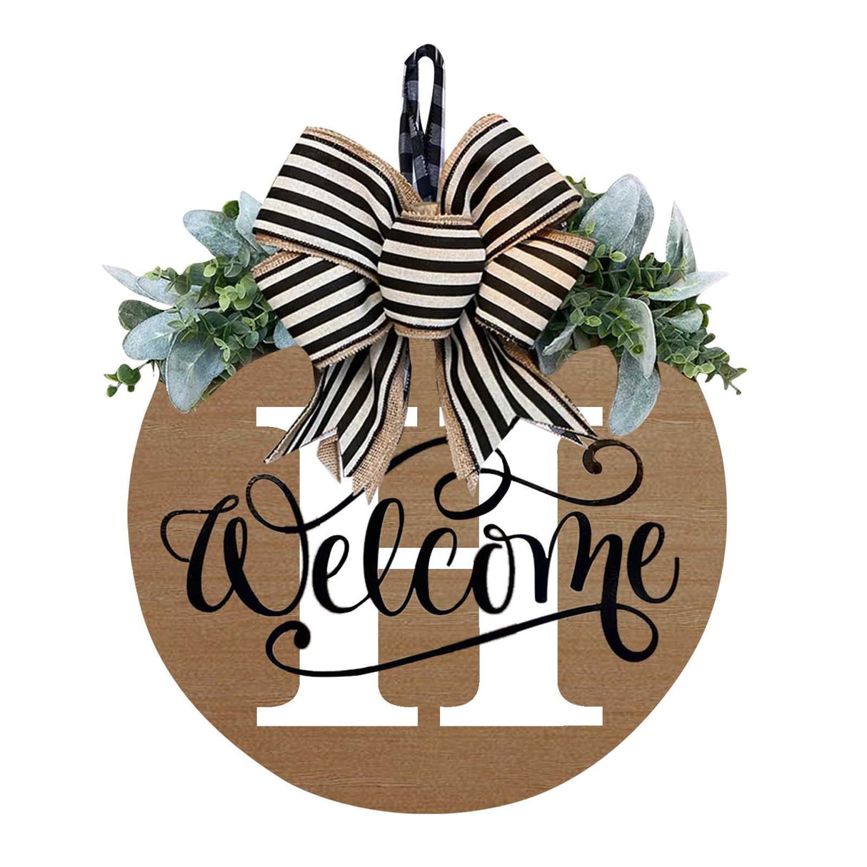 Initial Last Name Year Round Front Door Wreath, Welcome Sign Garland with Bow & Eucalyptus, Personalized Creative 26 Letter Farmhouse Wreath for All Seasons H