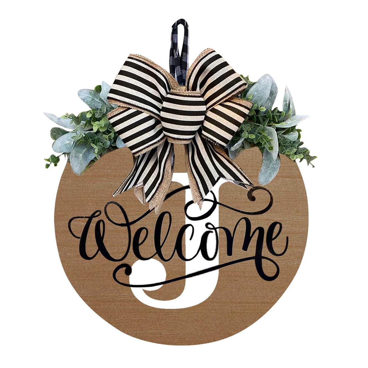 Initial Last Name Year Round Front Door Wreath, Welcome Sign Garland with Bow & Eucalyptus, Personalized Creative 26 Letter Farmhouse Wreath for All Seasons J