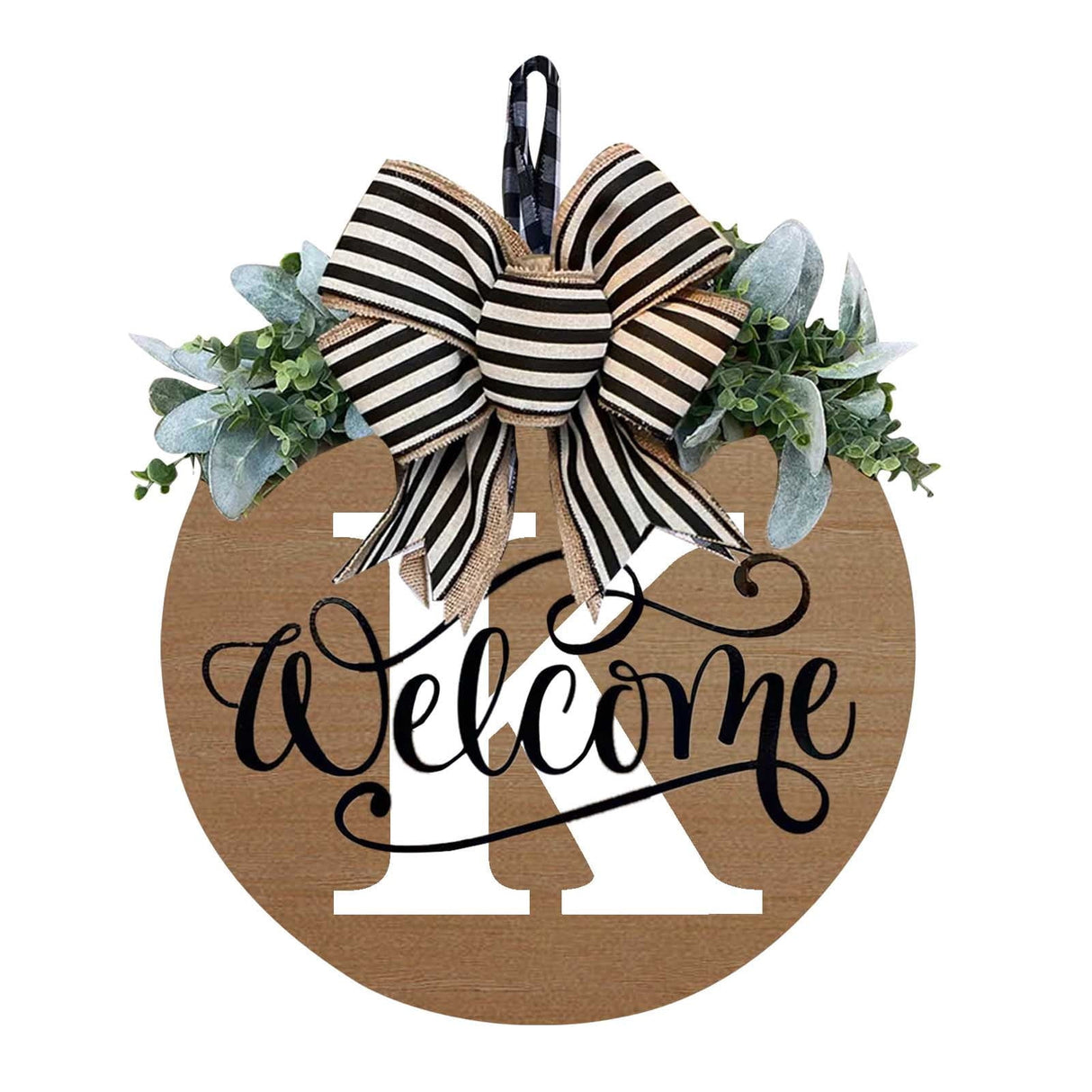 Initial Last Name Year Round Front Door Wreath, Welcome Sign Garland with Bow & Eucalyptus, Personalized Creative 26 Letter Farmhouse Wreath for All Seasons K
