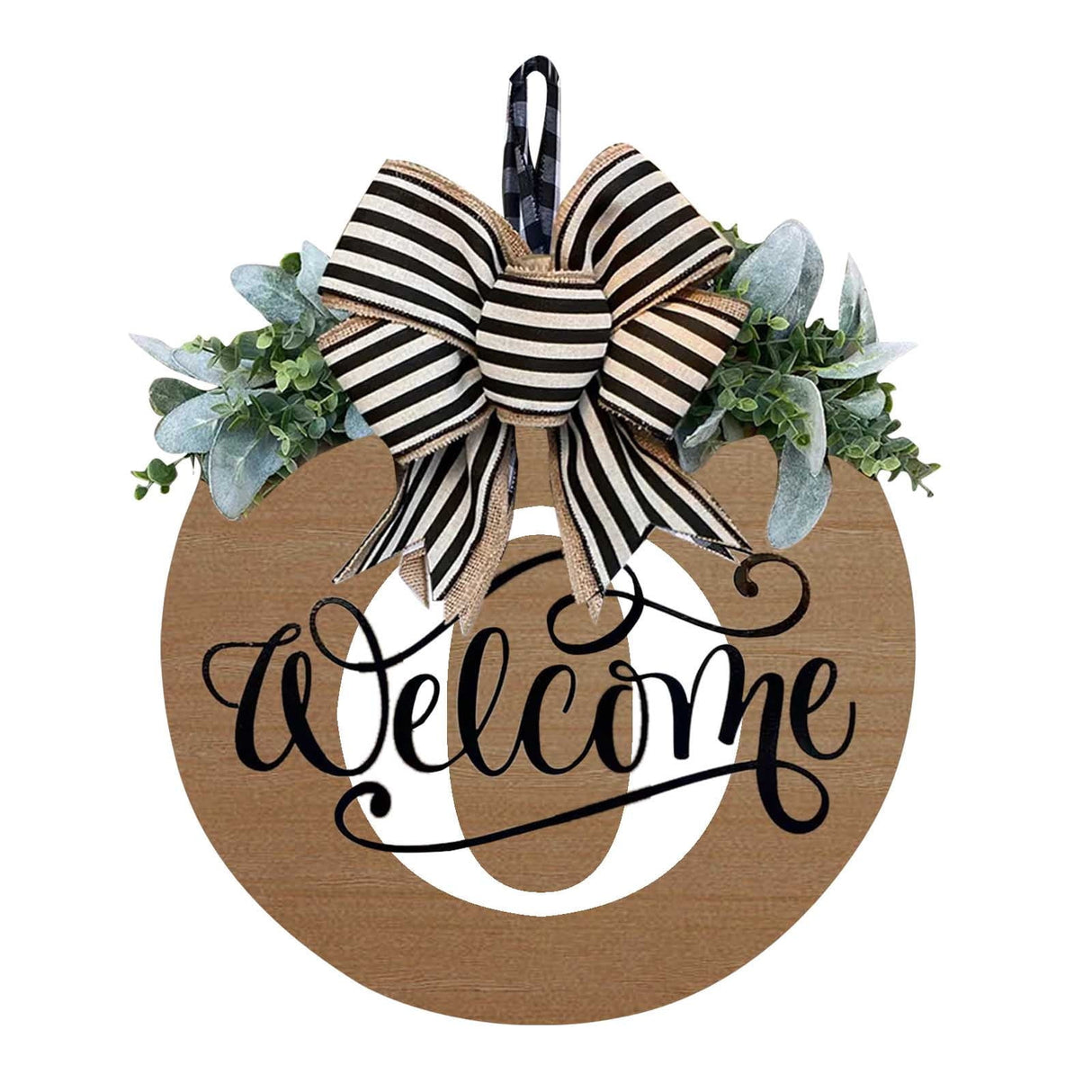 Initial Last Name Year Round Front Door Wreath, Welcome Sign Garland with Bow & Eucalyptus, Personalized Creative 26 Letter Farmhouse Wreath for All Seasons O