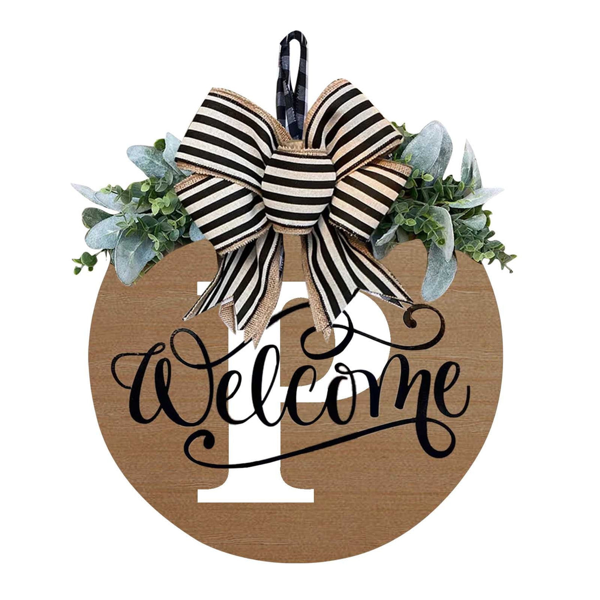 Initial Last Name Year Round Front Door Wreath, Welcome Sign Garland with Bow & Eucalyptus, Personalized Creative 26 Letter Farmhouse Wreath for All Seasons P