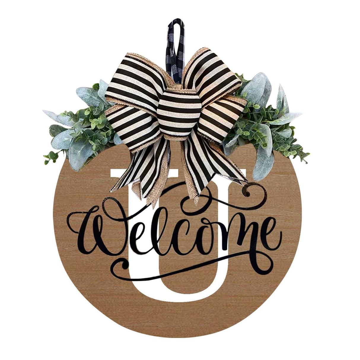 Initial Last Name Year Round Front Door Wreath, Welcome Sign Garland with Bow & Eucalyptus, Personalized Creative 26 Letter Farmhouse Wreath for All Seasons U