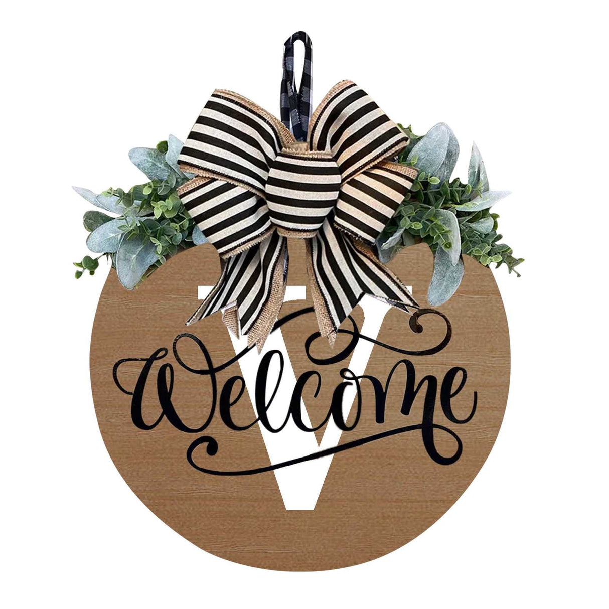 Initial Last Name Year Round Front Door Wreath, Welcome Sign Garland with Bow & Eucalyptus, Personalized Creative 26 Letter Farmhouse Wreath for All Seasons V