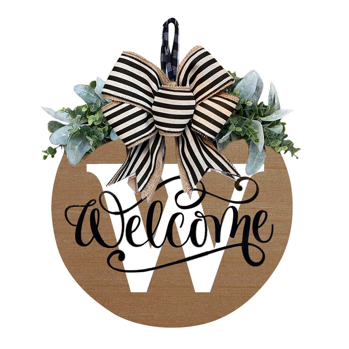 Initial Last Name Year Round Front Door Wreath, Welcome Sign Garland with Bow & Eucalyptus, Personalized Creative 26 Letter Farmhouse Wreath for All Seasons W