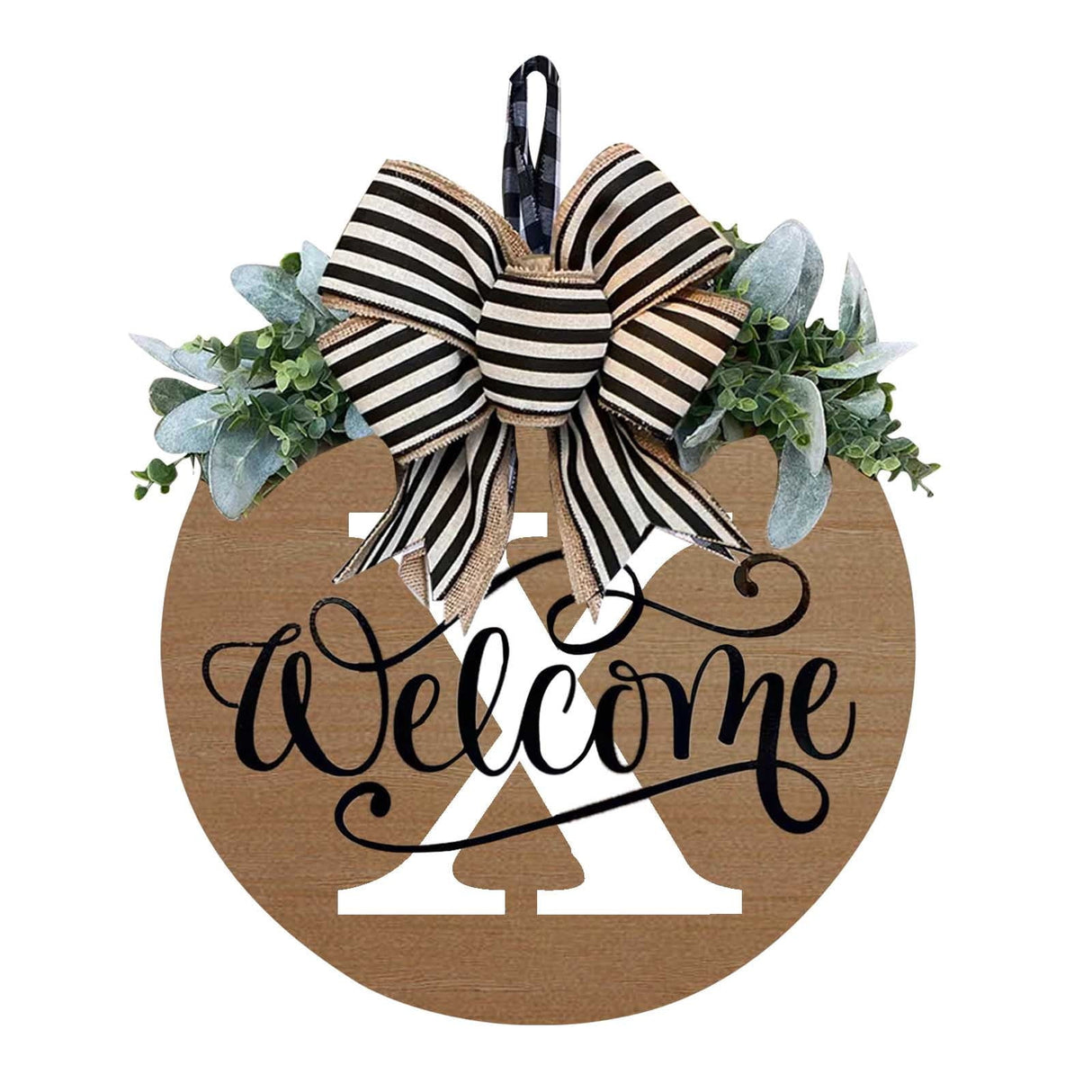 Initial Last Name Year Round Front Door Wreath, Welcome Sign Garland with Bow & Eucalyptus, Personalized Creative 26 Letter Farmhouse Wreath for All Seasons X