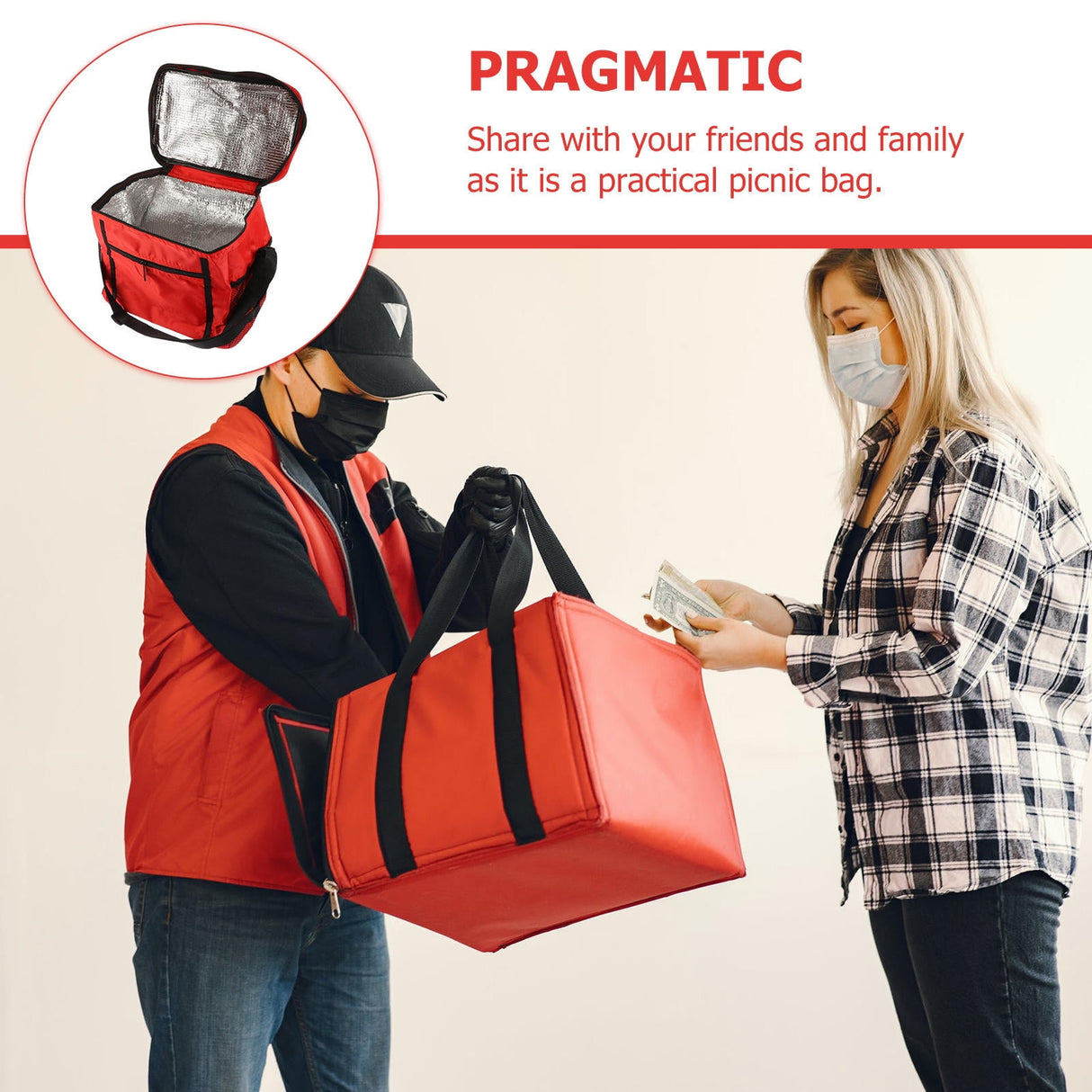 Insulated Reusable Grocery Bags Set of 1 in Red, Thermal Cooler Tote for