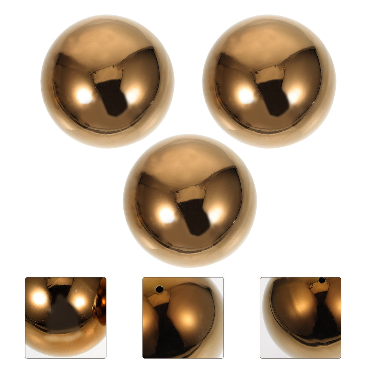 3pcs Golden Stainless Steel Hollow Spheres Reflective Garden Ornaments Outdoor Yard Decor