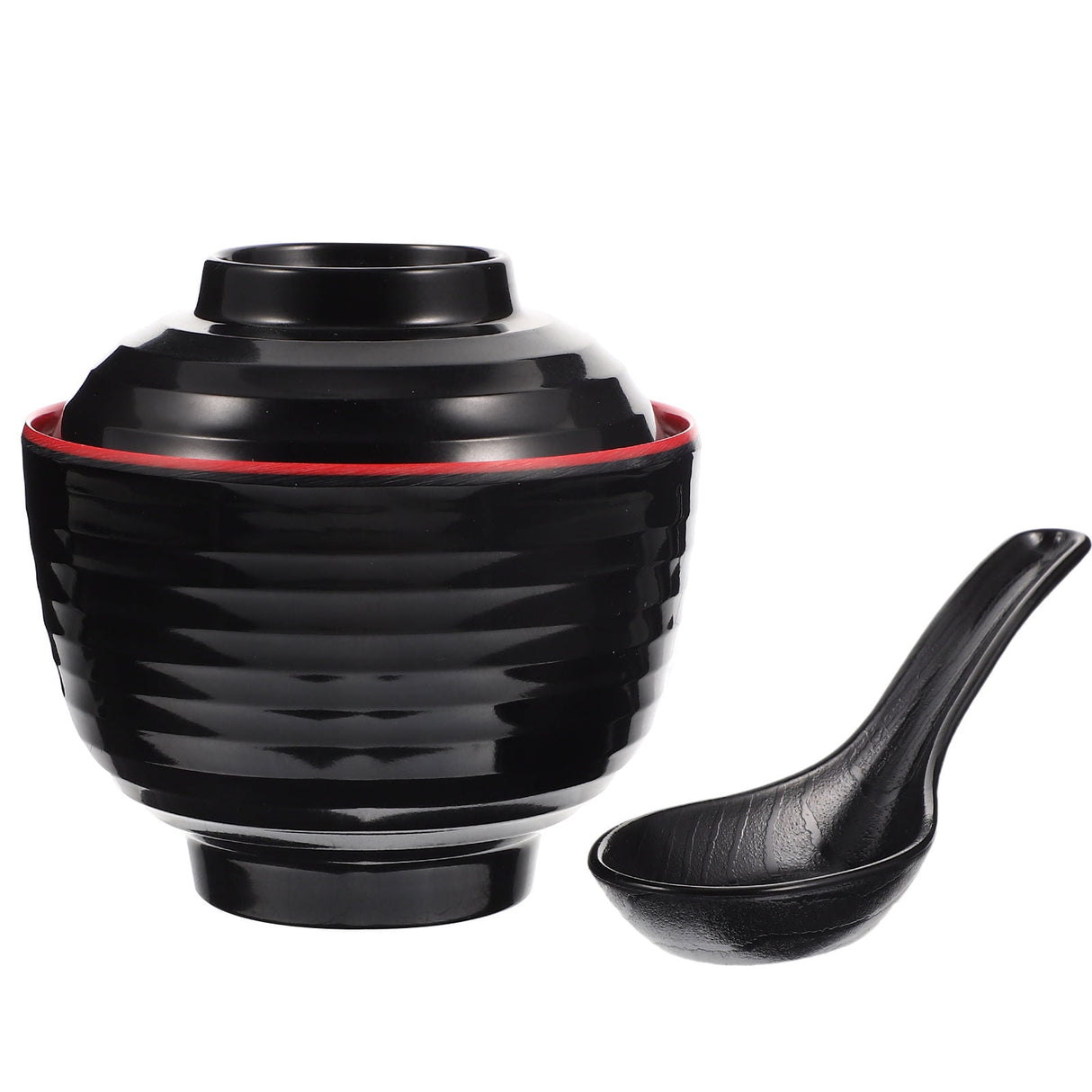 Traditional Japanese Miso Soup Bowl Set, Round Black Ceramic, 10x10x9.5cm, Perfect for Authentic Asian Cuisine