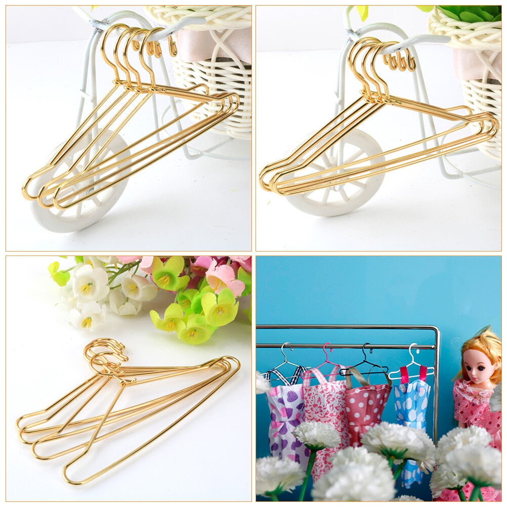 Small Hanger Shape 10 Pcs Metal Clothes Hangers Carbon Steel for Childrens Doll Clothes DIY Toy Use