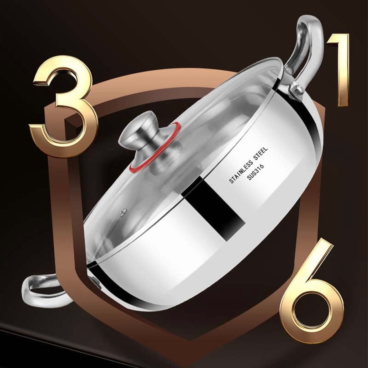 316 Stainless Steel Hot Pot with Lid Large Pots for Cooking Thick Bottom Stew Soup Pots with Lid Stockpot for Pasta, Soup, Simmer Kitchens Appliances Multicolor