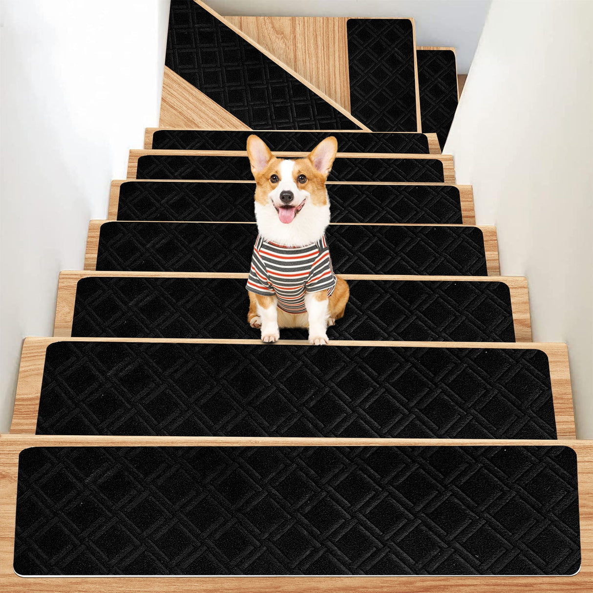 Chmadoxn 4-Piece Non-Slip Stair Treads, Self-Adhesive Striped Carpet Mats, Absorbent & Quiet Step Pads, Can Be Cut to Fit, Washable for Indoor Staircase Safety\u200b\u200b Gray