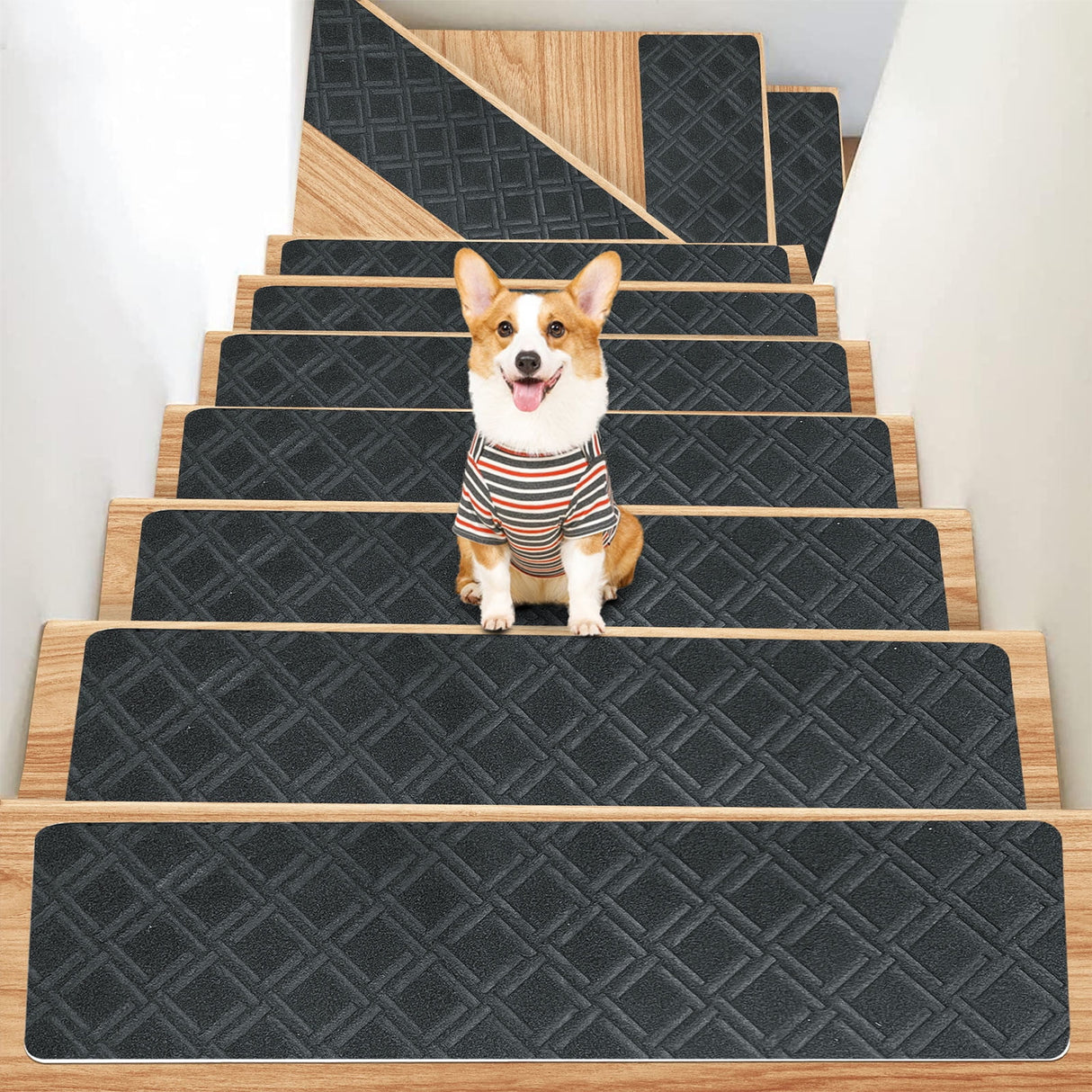 Chmadoxn 4-Piece Non-Slip Stair Treads, Self-Adhesive Striped Carpet Mats, Absorbent & Quiet Step Pads, Can Be Cut to Fit, Washable for Indoor Staircase Safety\u200b\u200b Gray 3