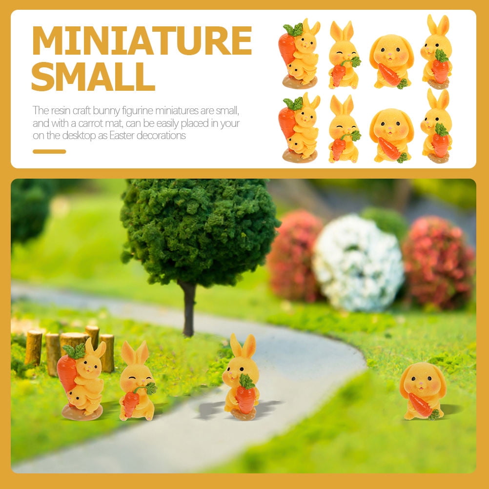 8Pcs Resin Craft Rabbit Miniatures Yellow Bunny Figurines for Home Garden Easter Decoration