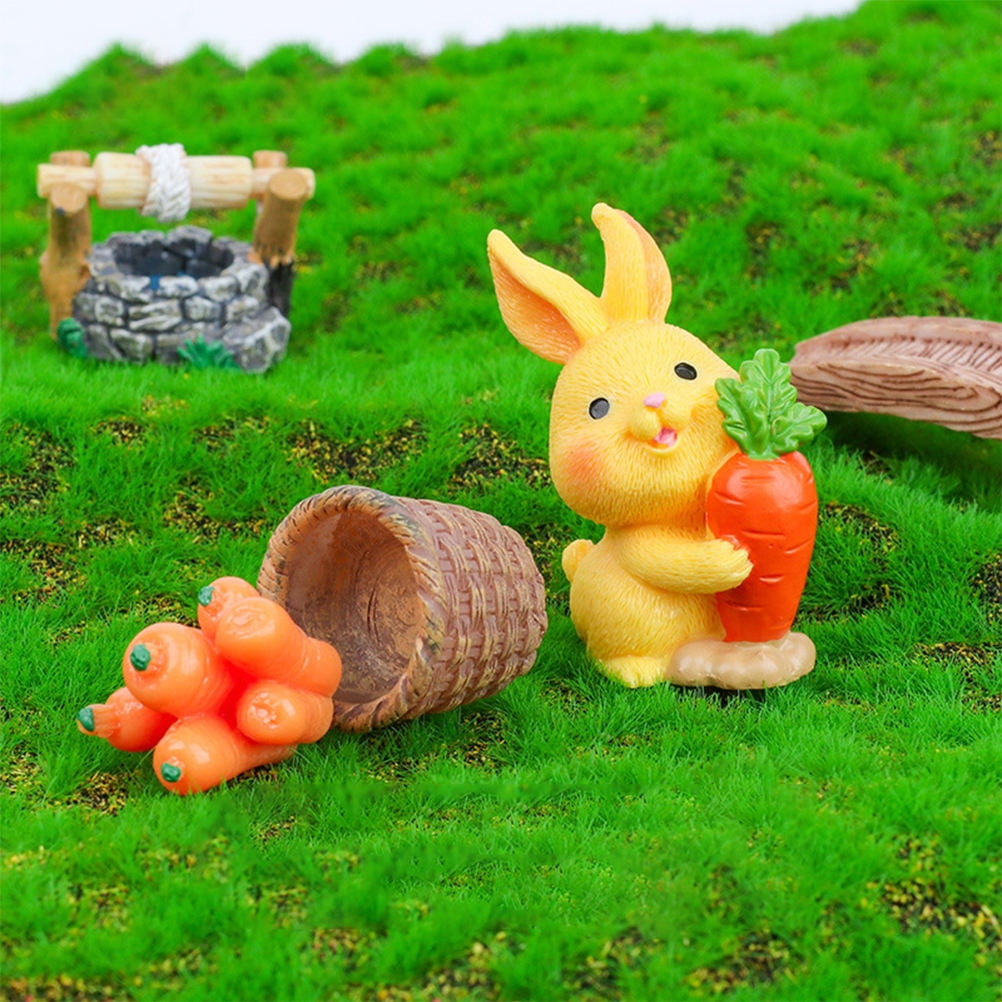 8Pcs Resin Craft Rabbit Miniatures Yellow Bunny Figurines for Home Garden Easter Decoration