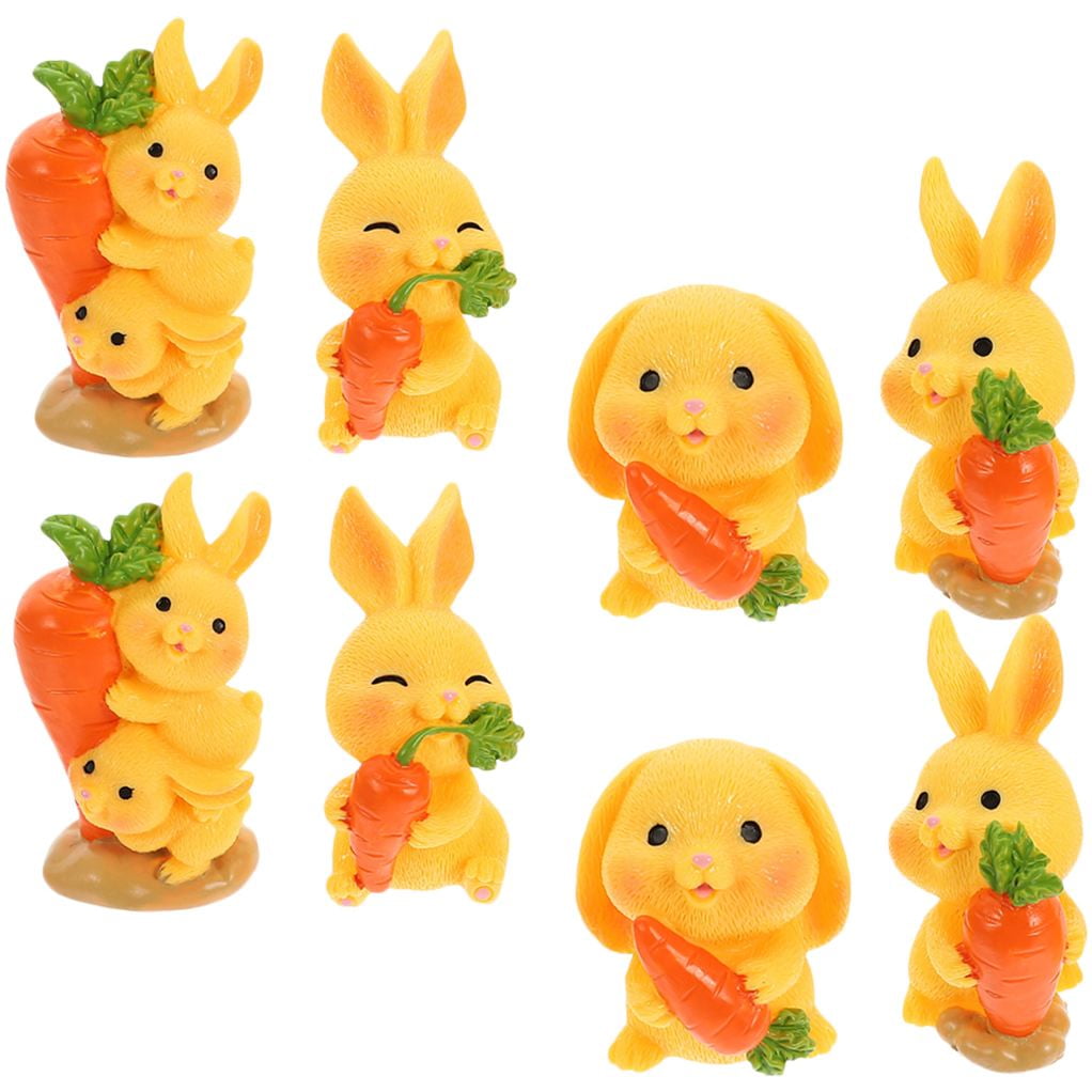 8Pcs Resin Craft Rabbit Miniatures Yellow Bunny Figurines for Home Garden Easter Decoration