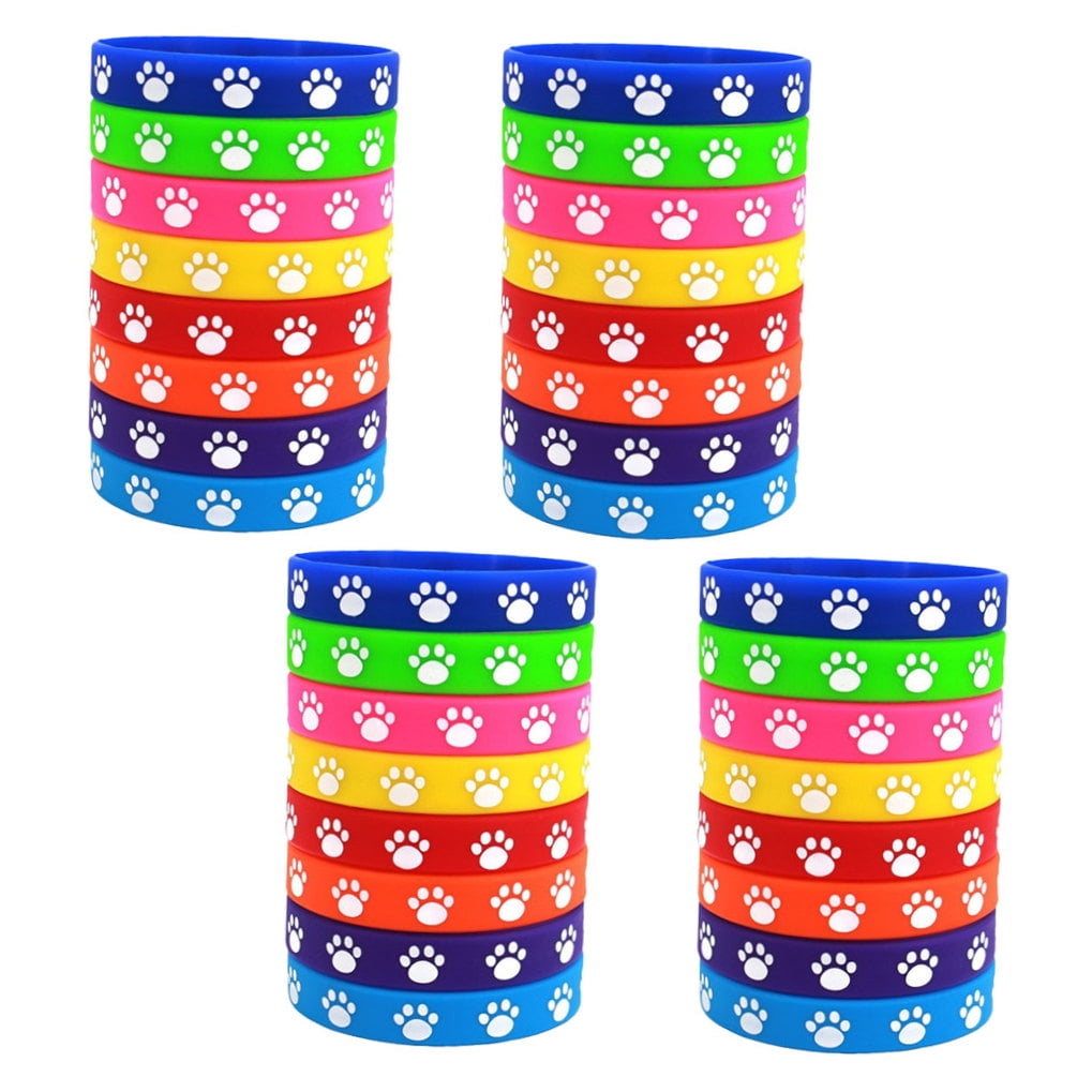 32Pcs Cute Dog Paw Print Silicone Bracelets Soft Comfortable Wristbands