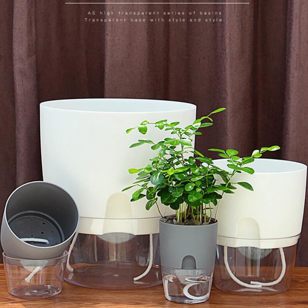 Self Watering Planter, 4 Inch Self Watering Pots for Indoor Plants, Self Watering Planters with Wick Rope for All House Herbs, Plants, Violets and Dahlias Gray