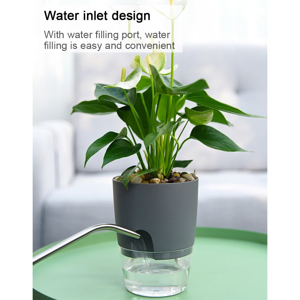 Self Watering Planter, 4 Inch Self Watering Pots for Indoor Plants, Self Watering Planters with Wick Rope for All House Herbs, Plants, Violets and Dahlias Gray