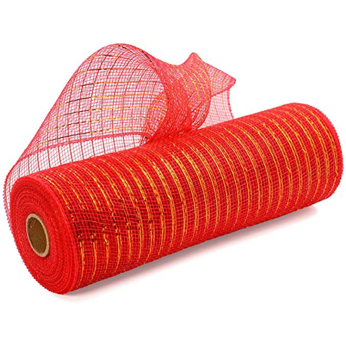 10 Inch x 30 Feet Deco Poly Mesh Ribbon, Metallic Foil Poly Mesh Ribbon, for Wreaths, Swags, Craft, Wedding, Party and Decorating Supplies Red