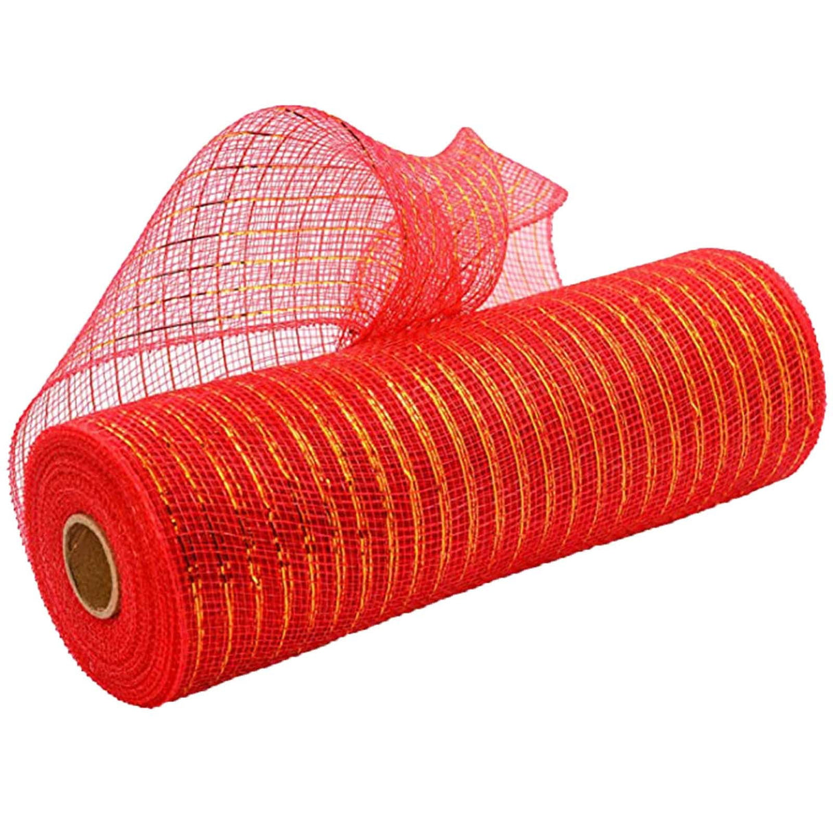 10 Inch x 30 Feet Deco Poly Mesh Ribbon, Metallic Foil Poly Mesh Ribbon, for Wreaths, Swags, Craft, Wedding, Party and Decorating Supplies Red